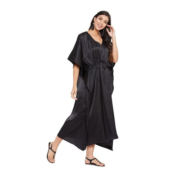Gypsie Blu Women Satin Caftan Dress Beach Cover Up Maxi Dresses for Summer Wear - Picture 5 of 10